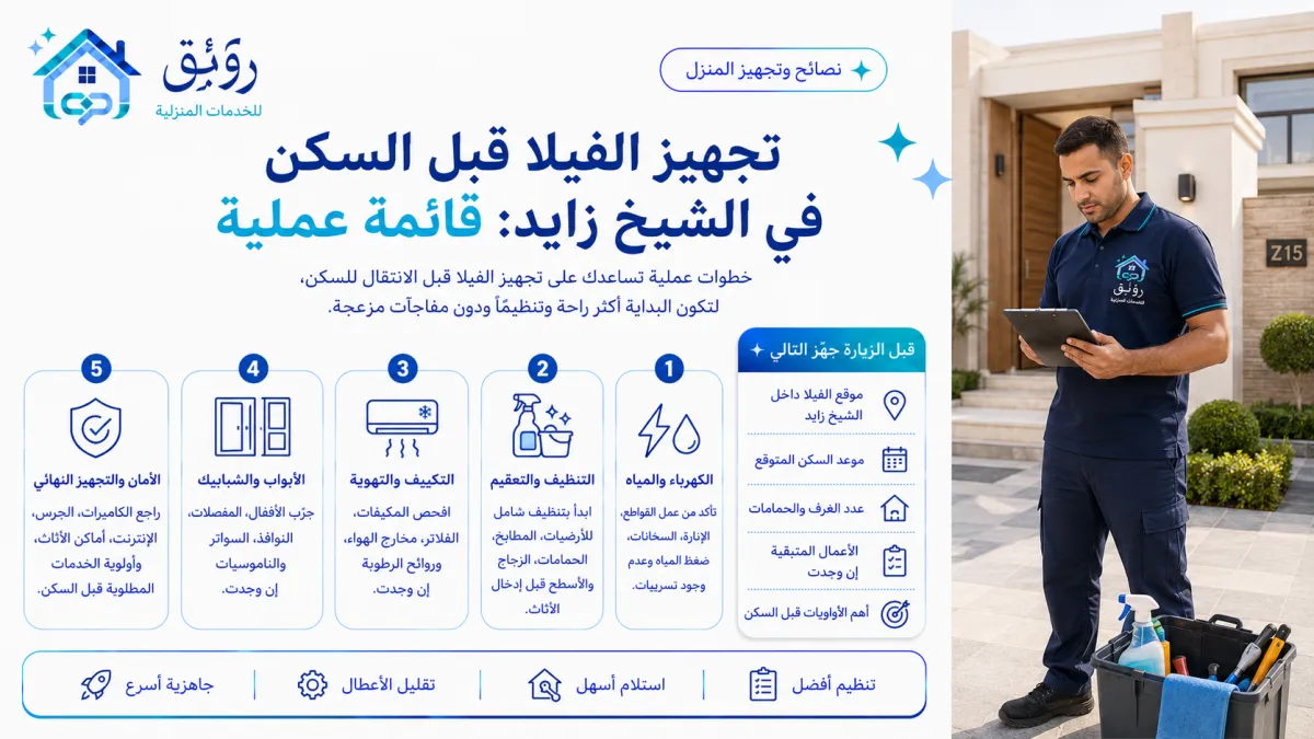 تجهيز الفيلا قبل السكن في الشيخ زايد: قائمة عملية