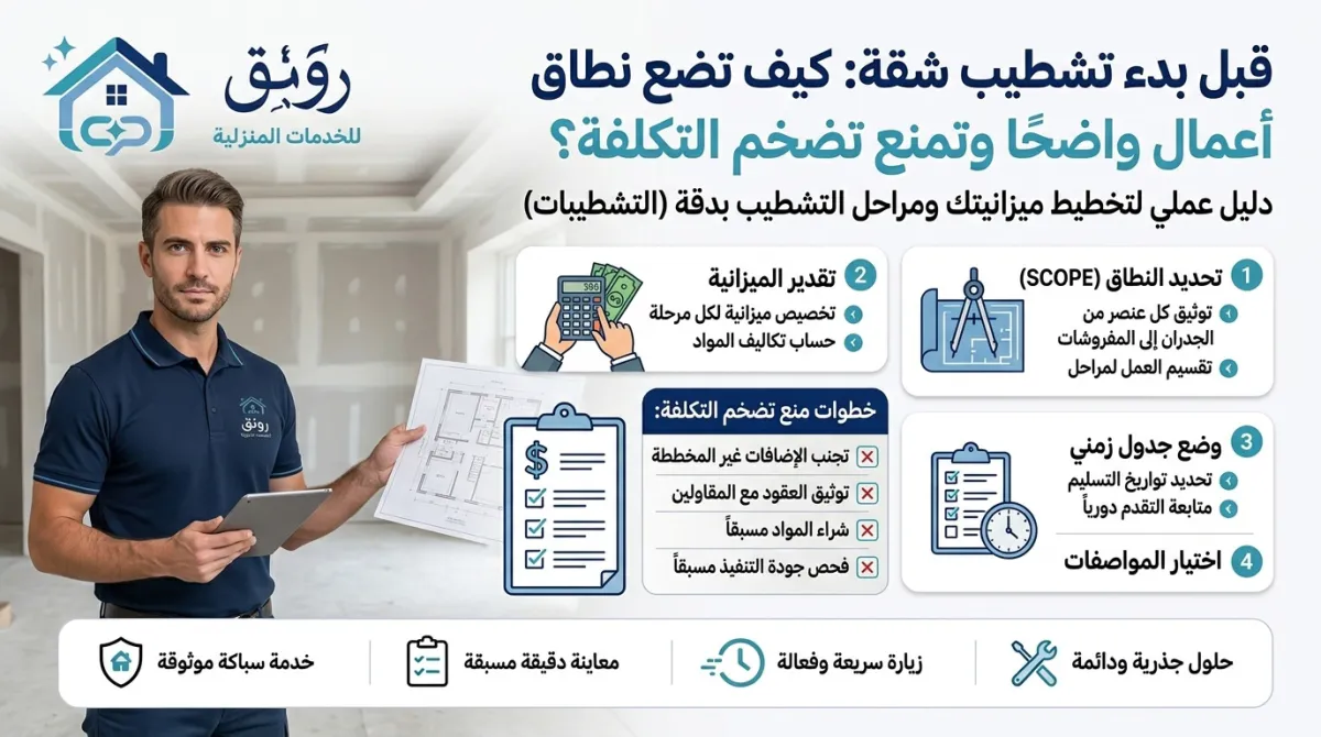 قبل بدء تشطيب شقة: كيف تضع نطاق أعمال واضحًا وتمنع تضخم التكلفة؟