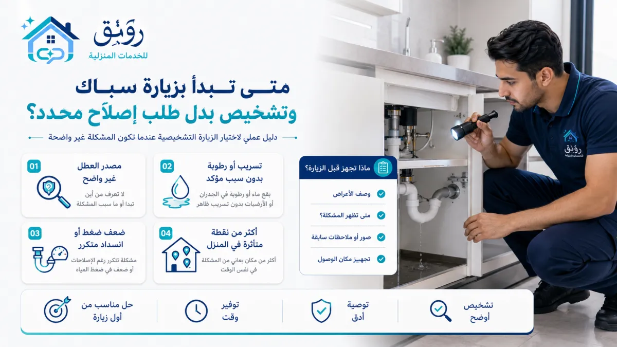 متى تبدأ بزيارة سباك وتشخيص بدل طلب إصلاح محدد؟