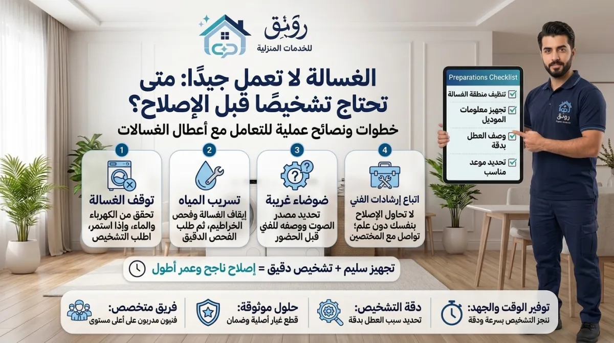 الغسالة لا تعمل جيدًا: متى تحتاج تشخيصًا قبل الإصلاح؟
