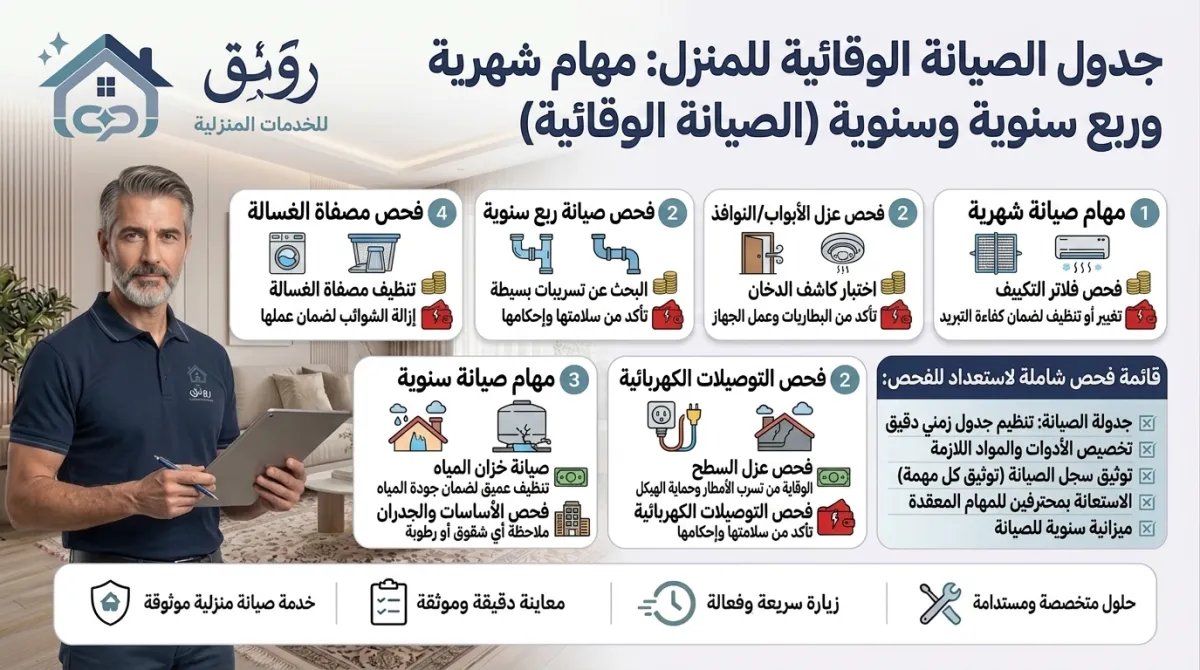 جدول الصيانة الوقائية للمنزل: مهام شهرية وربع سنوية وسنوية