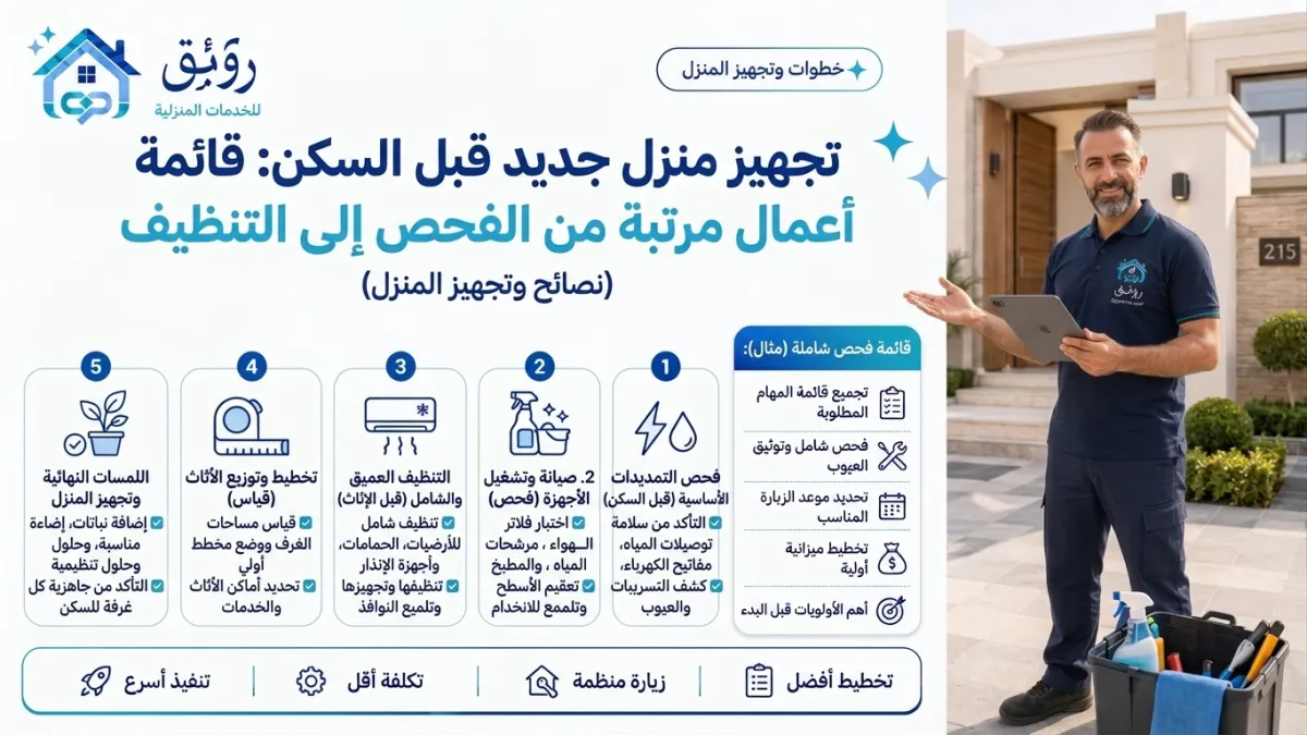 تجهيز منزل جديد قبل السكن: قائمة أعمال مرتبة من الفحص إلى التنظيف