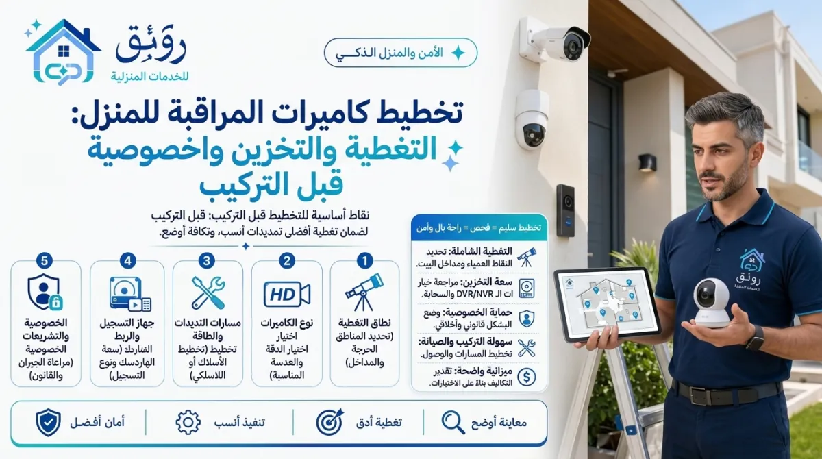 تخطيط كاميرات المراقبة للمنزل: التغطية والتخزين والخصوصية قبل التركيب