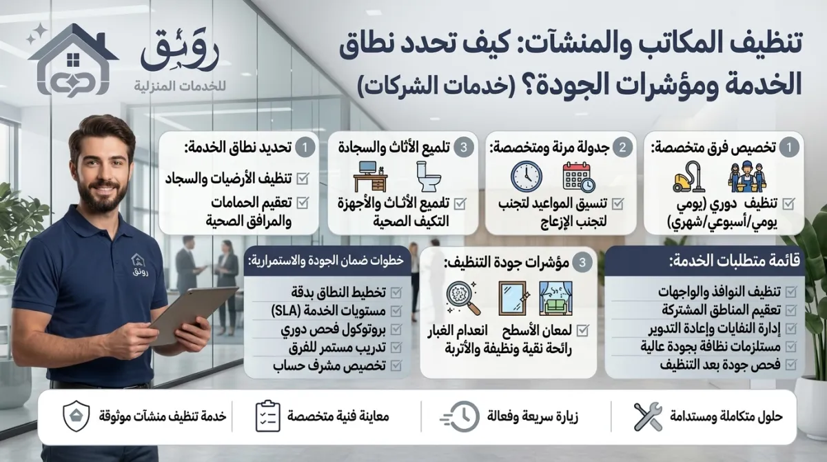 تنظيف المكاتب والمنشآت: كيف تحدد نطاق الخدمة ومؤشرات الجودة؟